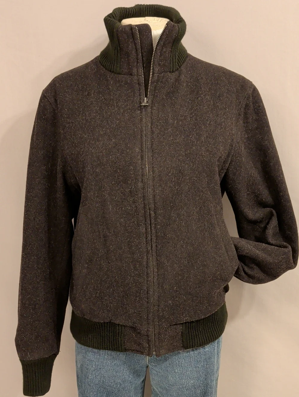 GAP Brown Heather Wool Blend Bomber Jacket w Plaid Lining Classic SeeMeas Unisex